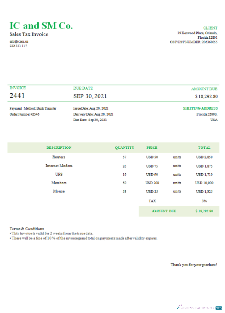 Download USA IC and SM Co. invoice Photoshop template